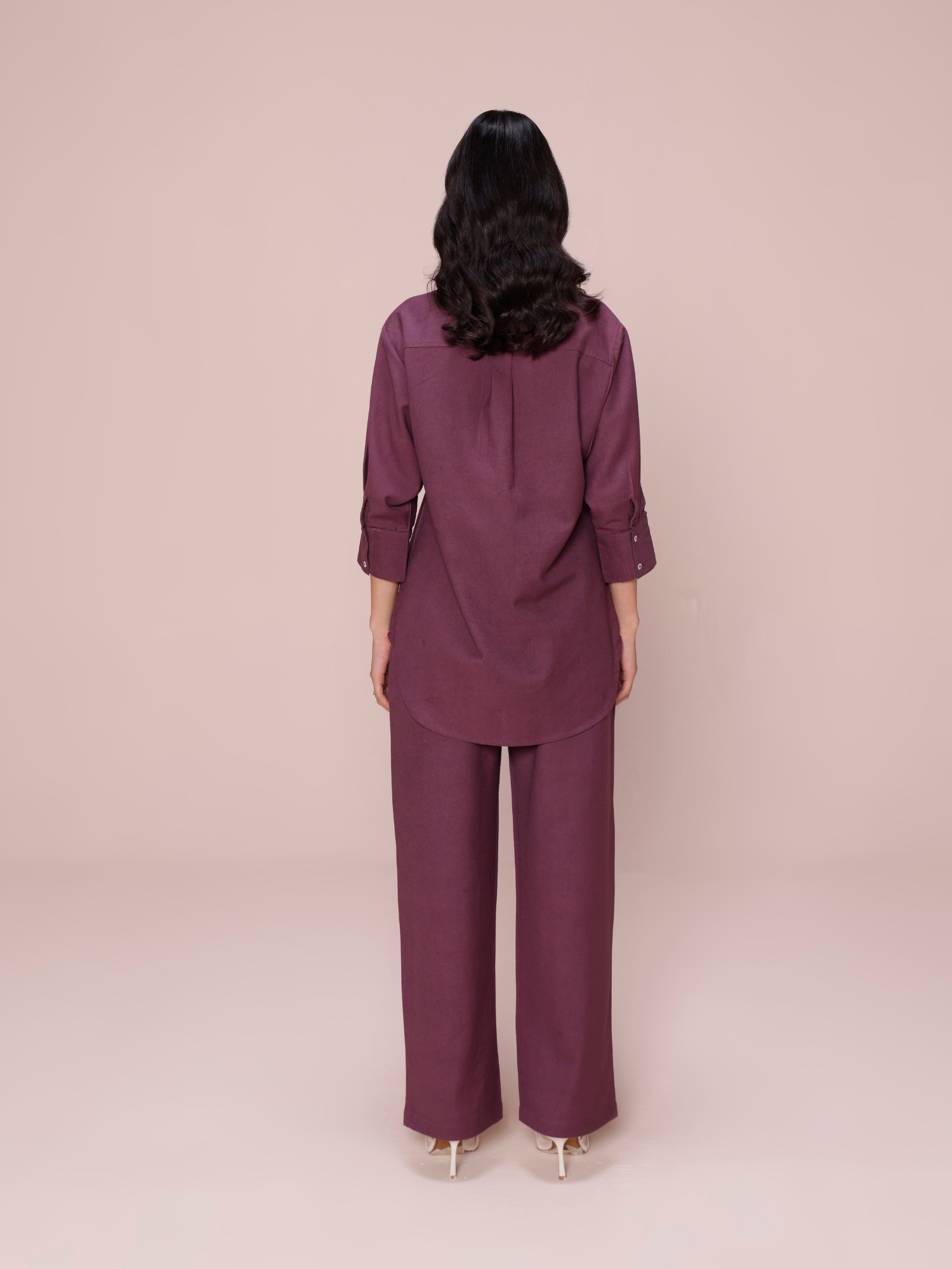 Buy women linen coord set in plum