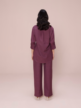 Linen Coord Set with Pants in Plum