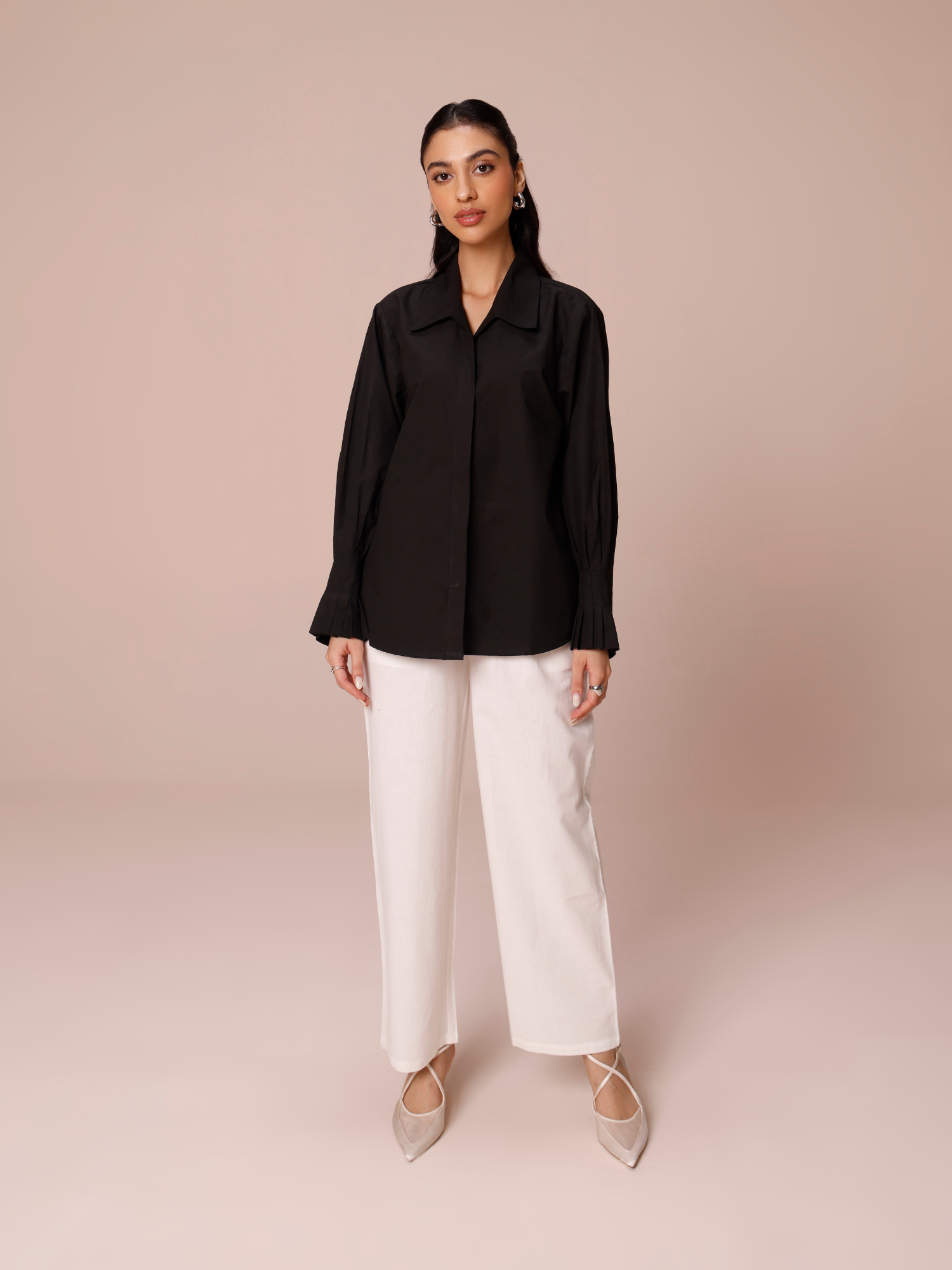 Poplin shirt in black for women