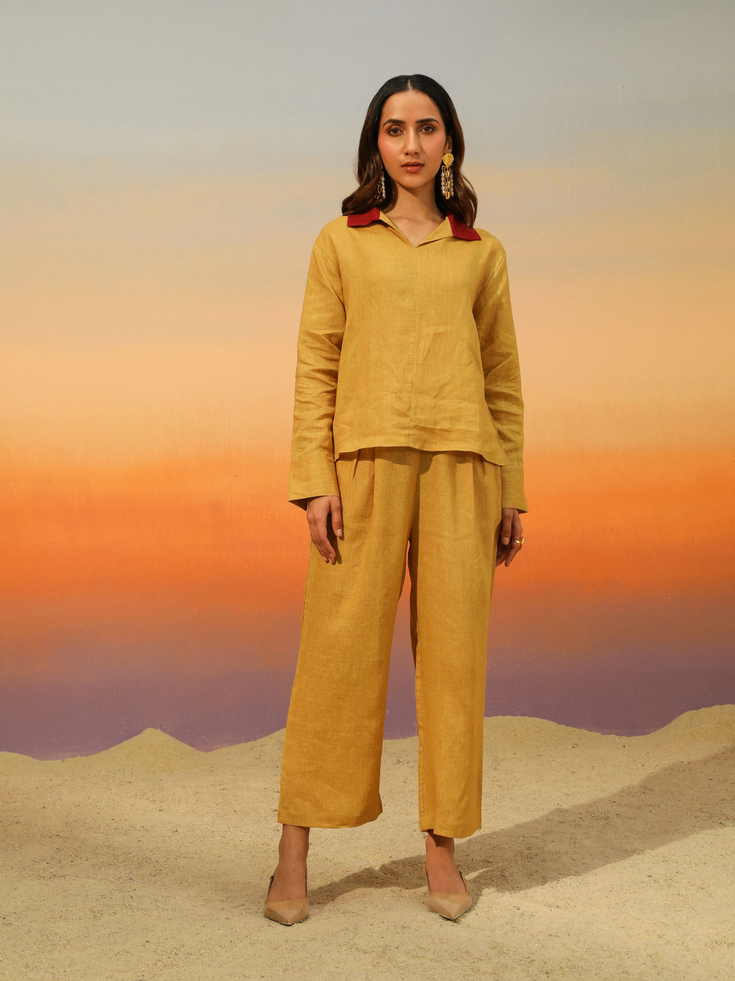 Barfi Pure Linen Co-ord Set in Caramel