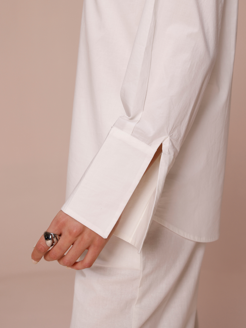 Poplin Shirt with Color Block Cuff in Vanilla & Cream