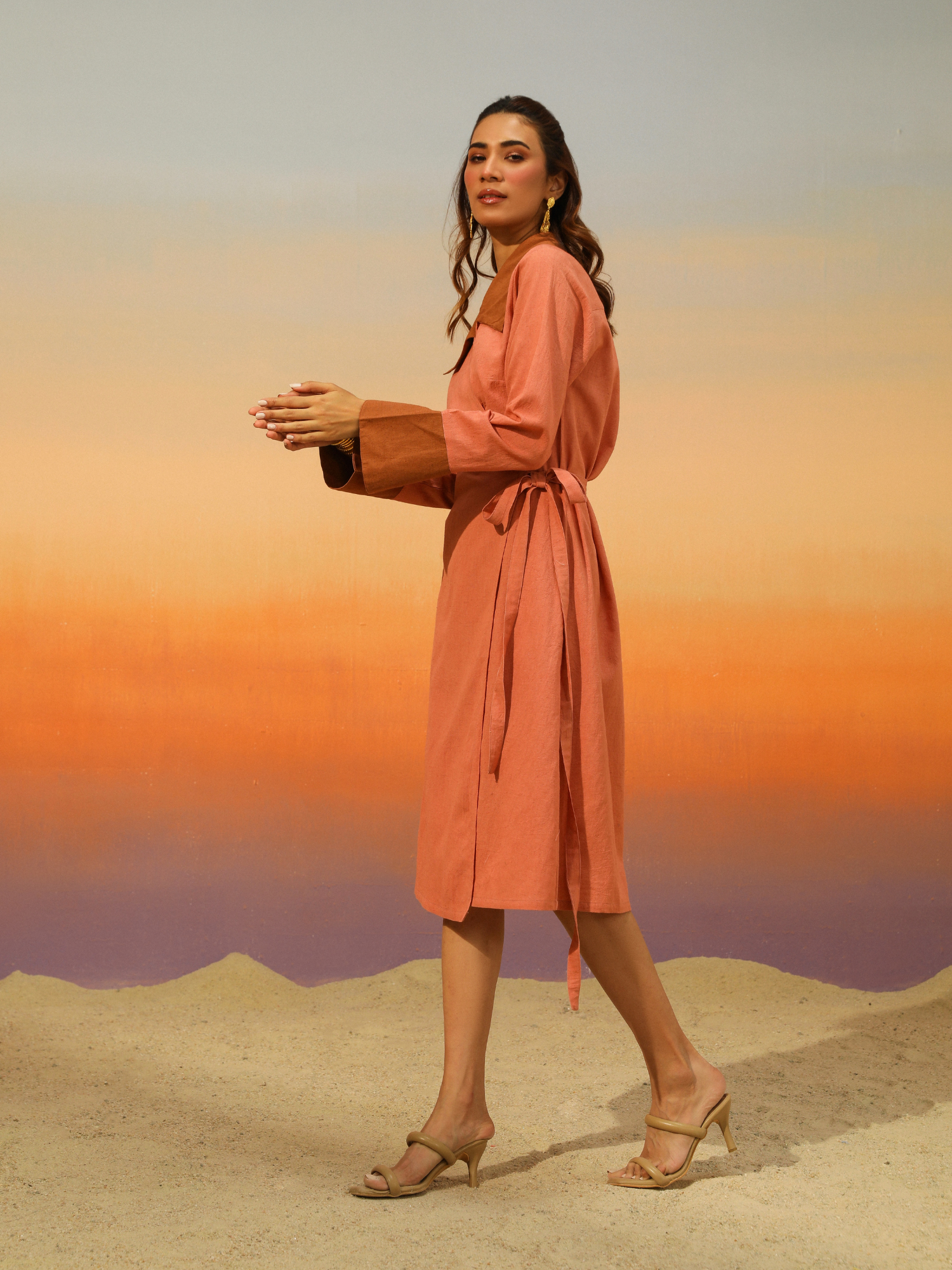 Kulfi Linen Dress in Salmon