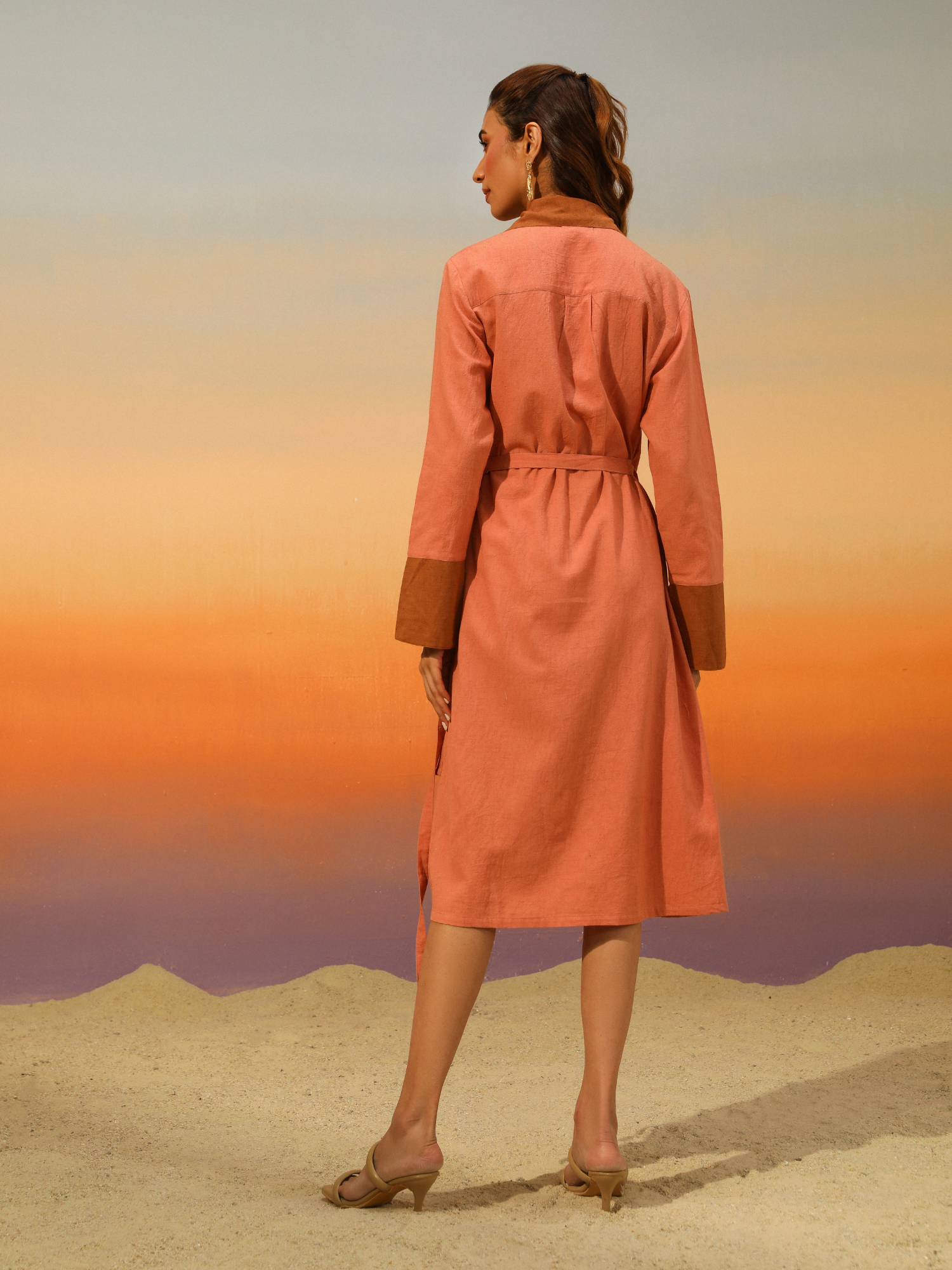 Kulfi Linen Dress in Salmon