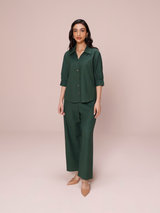 Linen Blend Relaxed Fit Co-ord Set in Forest Green