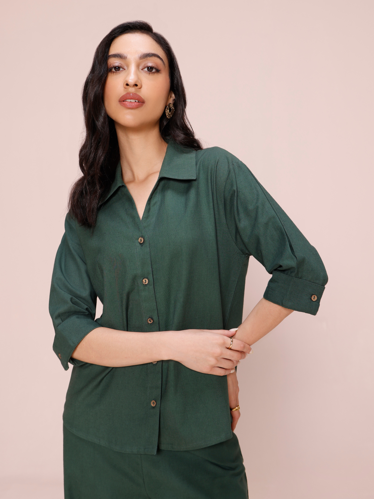 Shop women's green linen coord set