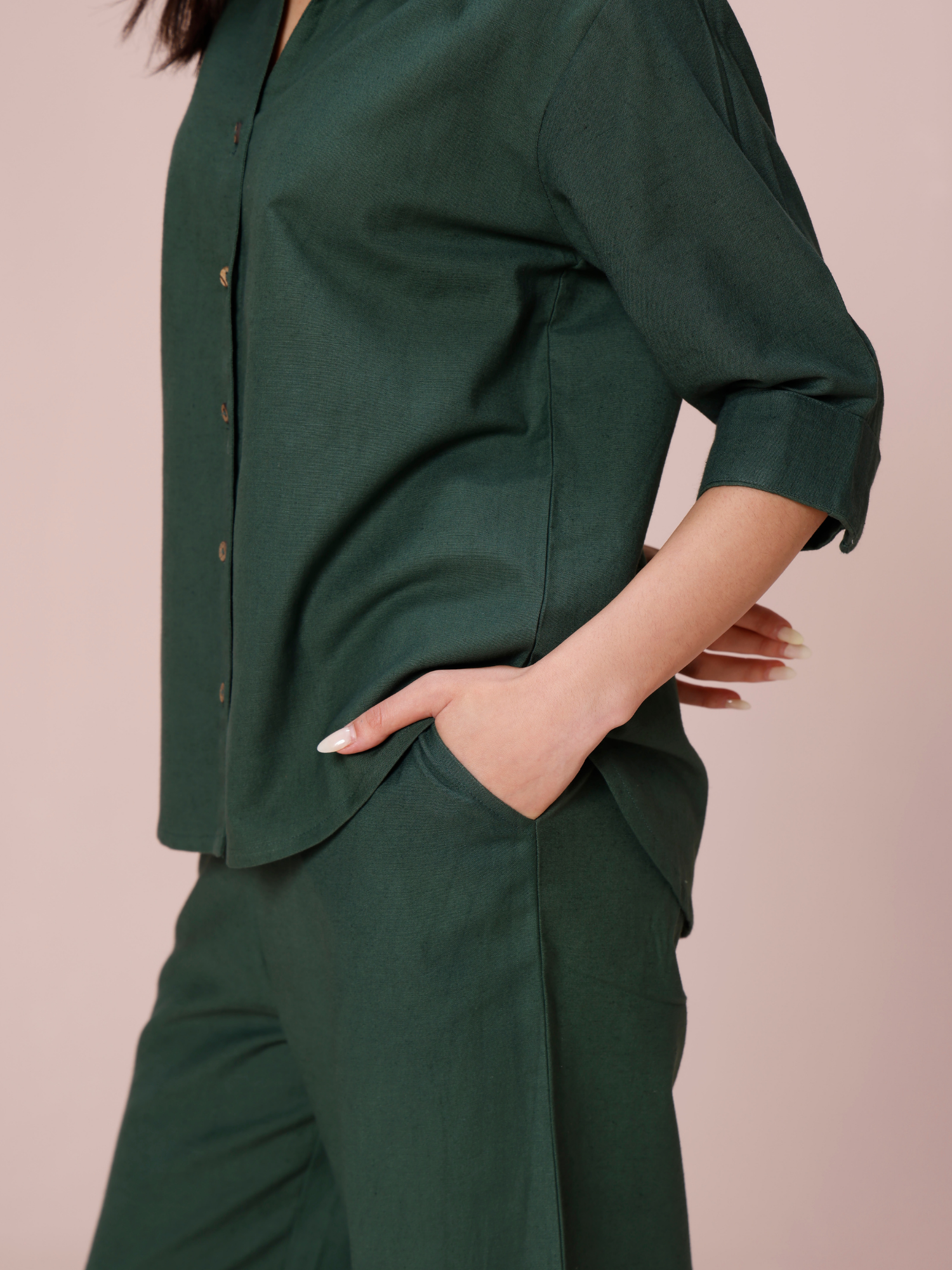 Women's green linen co-ord outfit