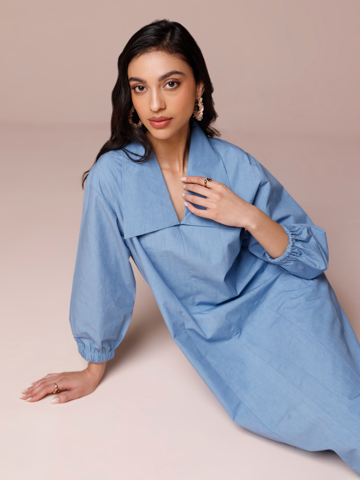 Buy blue maxi dress in poplin