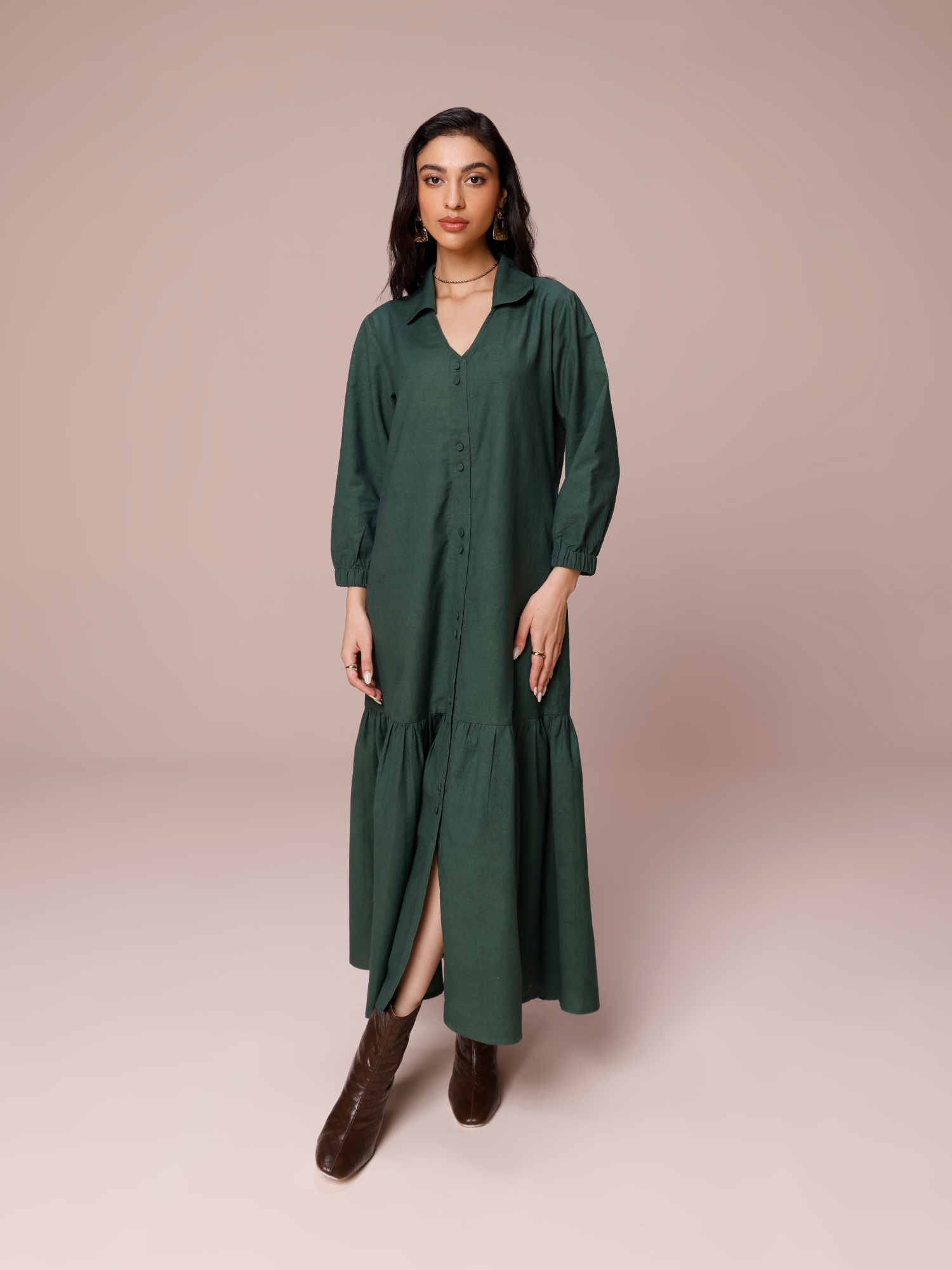 Buy green tiered long dress