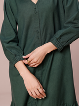 Linen Blend Maxi Tiered Dress in Forest Green