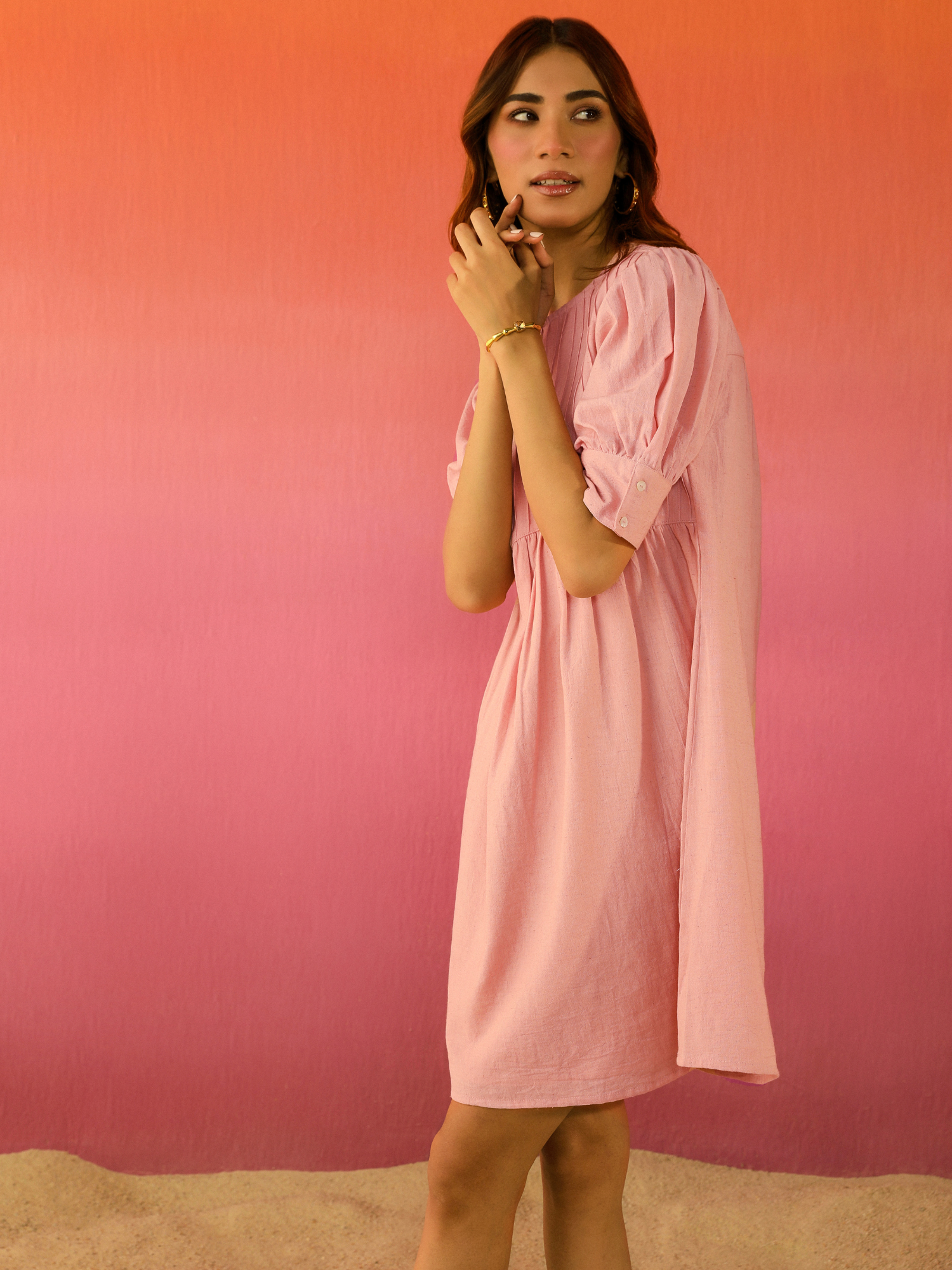 Popsicle Linen Dress in Rose Pink