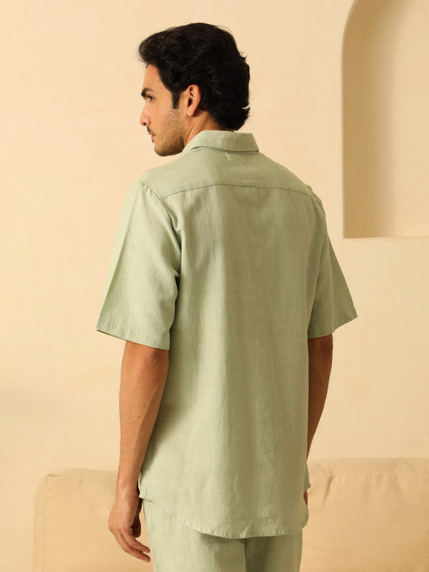 Mens Linen Coord Set in Sage Green