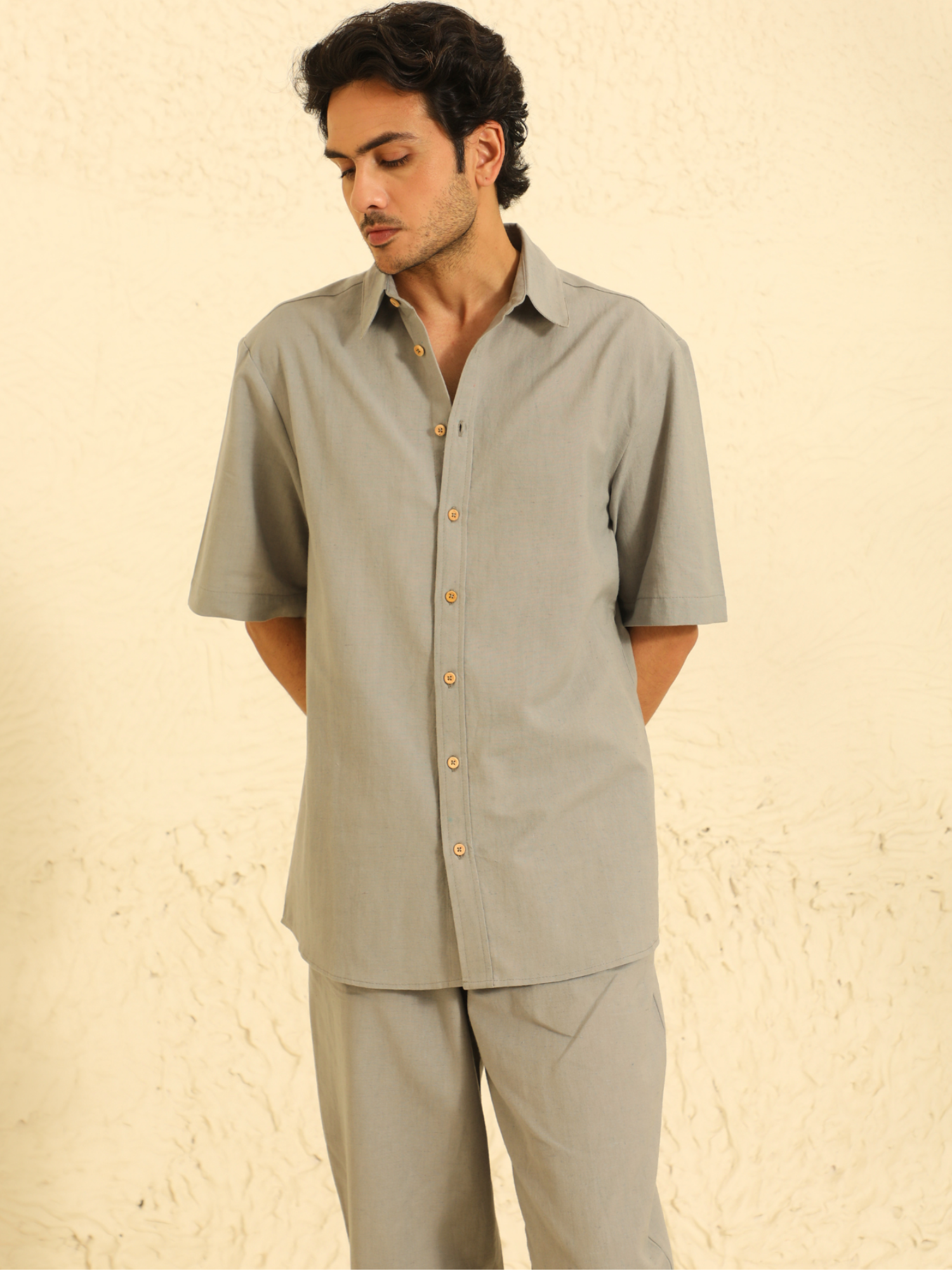 Half Sleeves Linen Shirt in Stone Grey