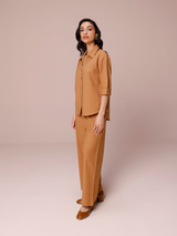 Linen Blend Relaxed Fit Co-ord Set in Mocha