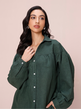 Premium Linen Co-ord Set in Forest Green