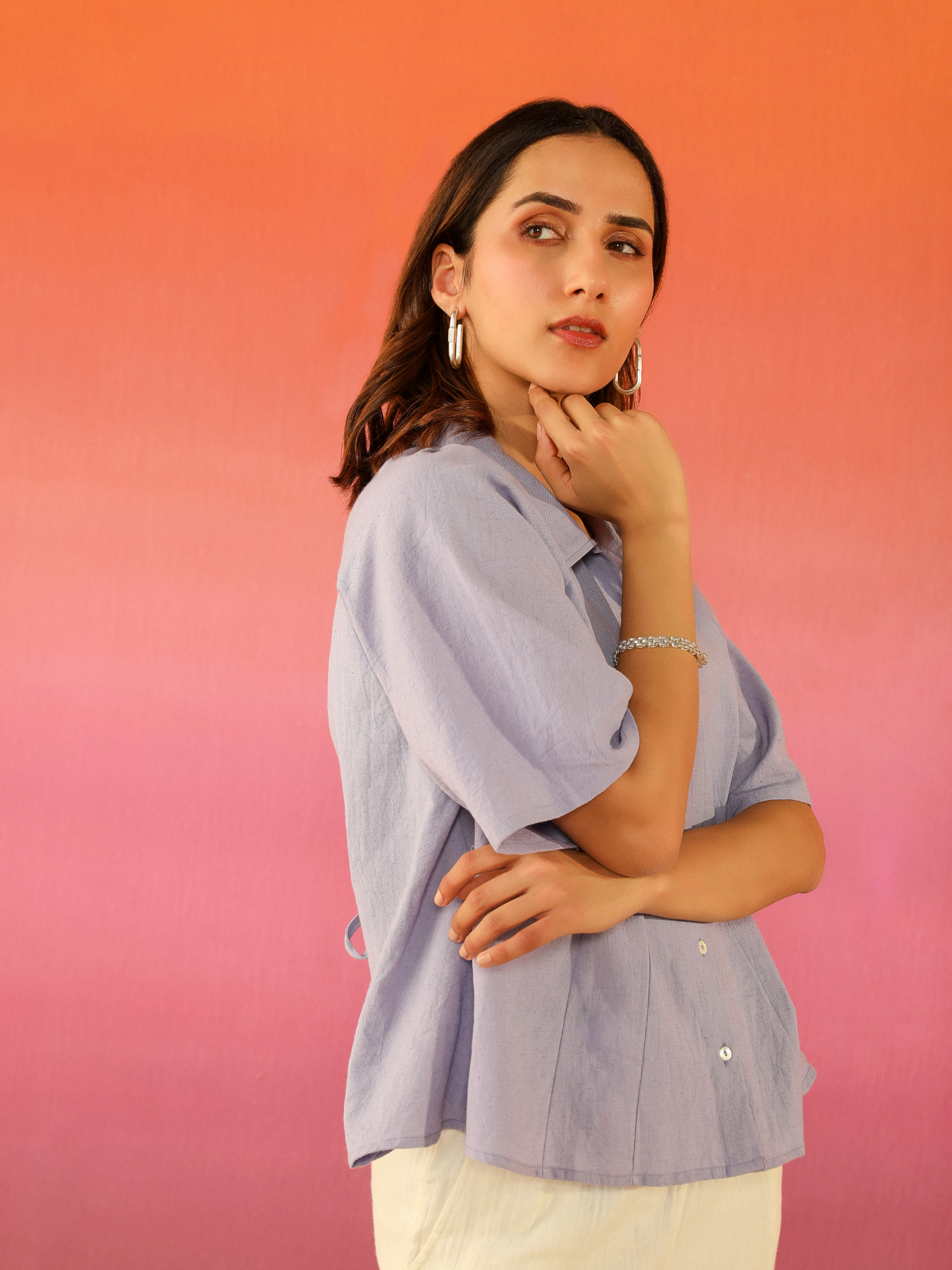 Macaron Linen Shirt in Lavender