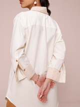 Linen Blend Shirt with Striped Detail in Vanilla & Cream