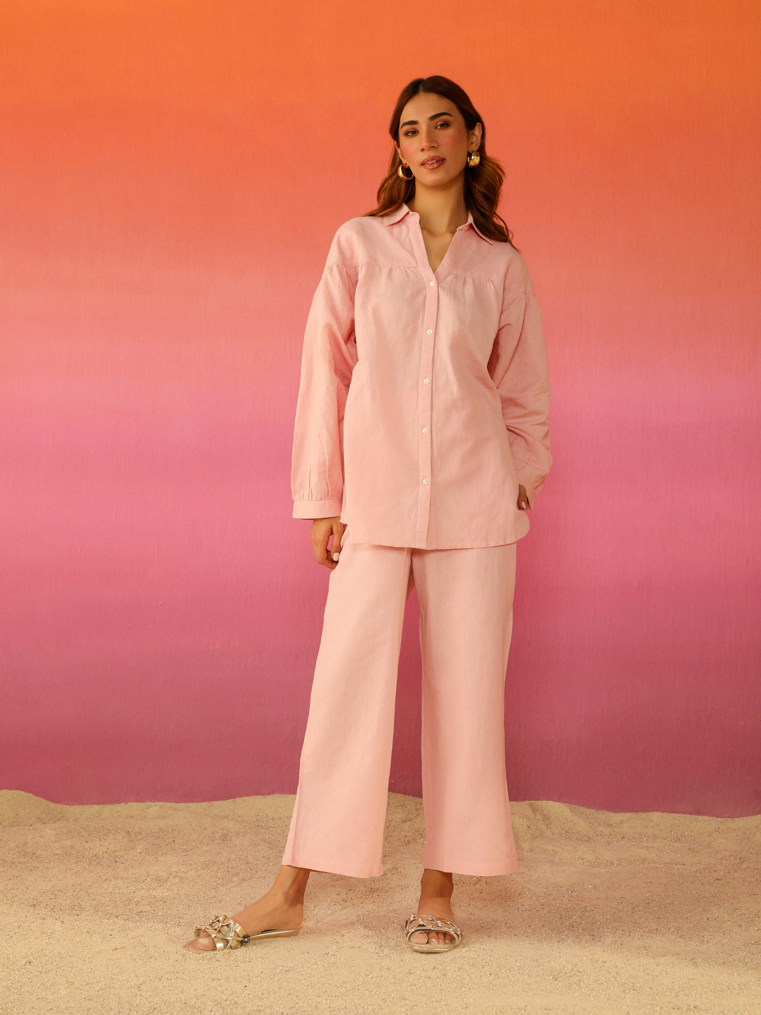 Premium Linen Co-ord Set in Rose Pink