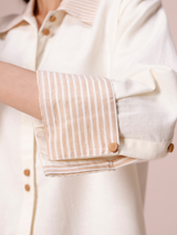 Linen Blend Shirt with Striped Detail in Vanilla & Cream