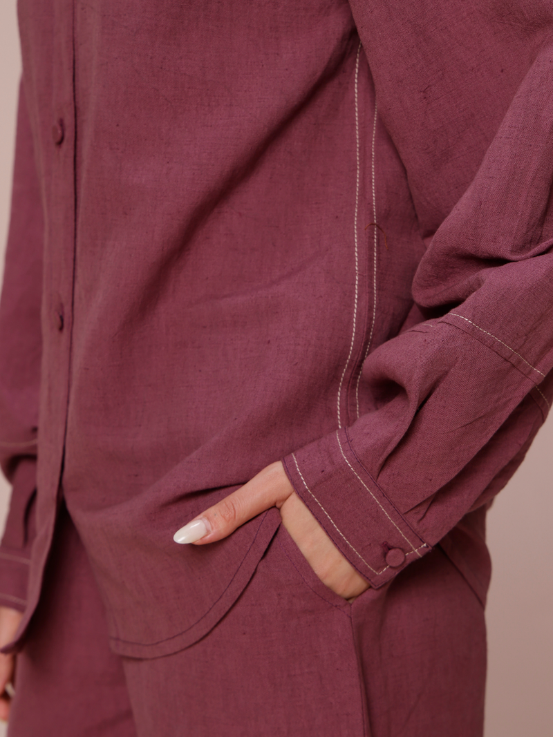 Tailored Premium Linen Co-ord Set in Plum