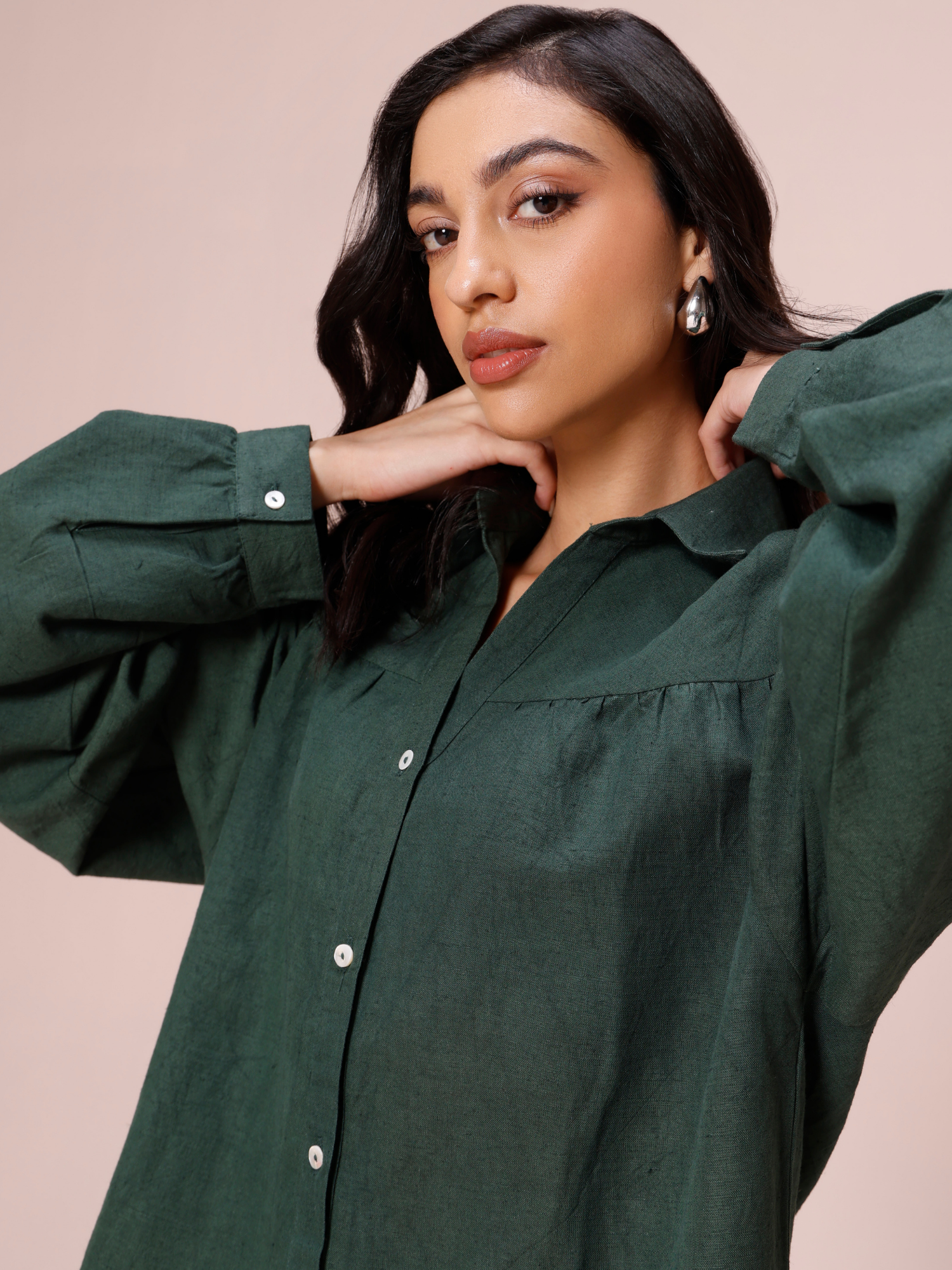 Shop women linen coord in green