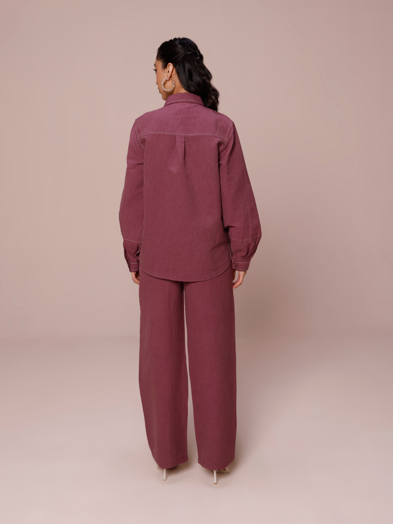 Tailored Premium Linen Co-ord Set in Plum