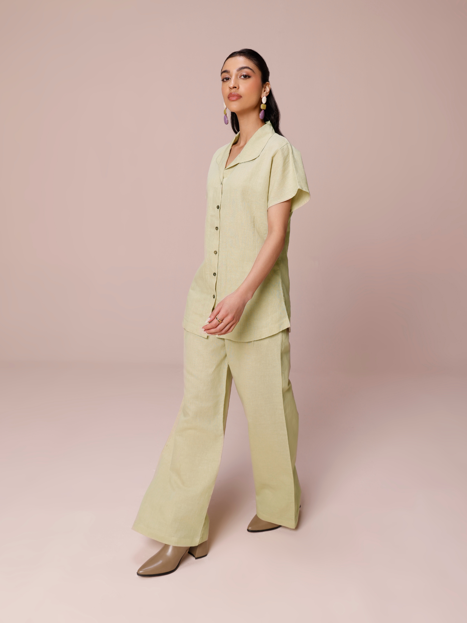 Green linen coord sets for women