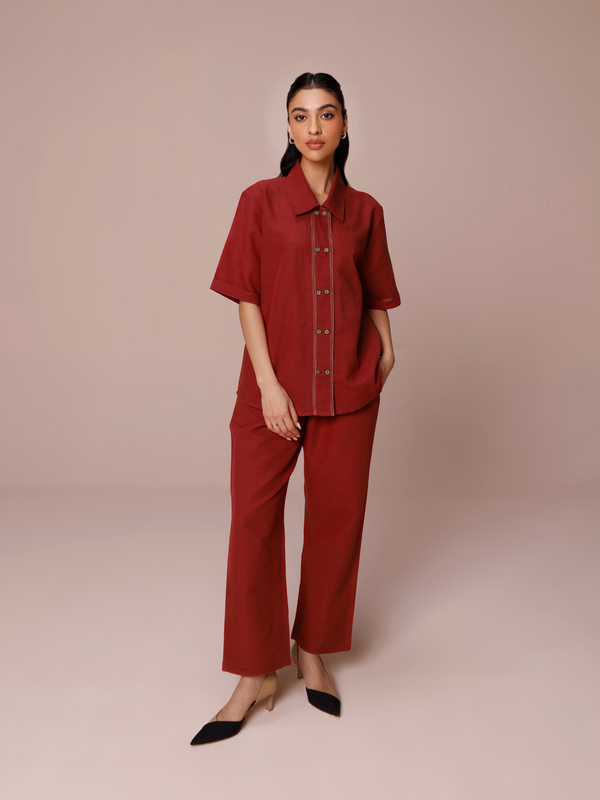 Cookie Linen Co-ord Set in Maroon