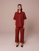 Cookie Linen Co-ord Set in Maroon