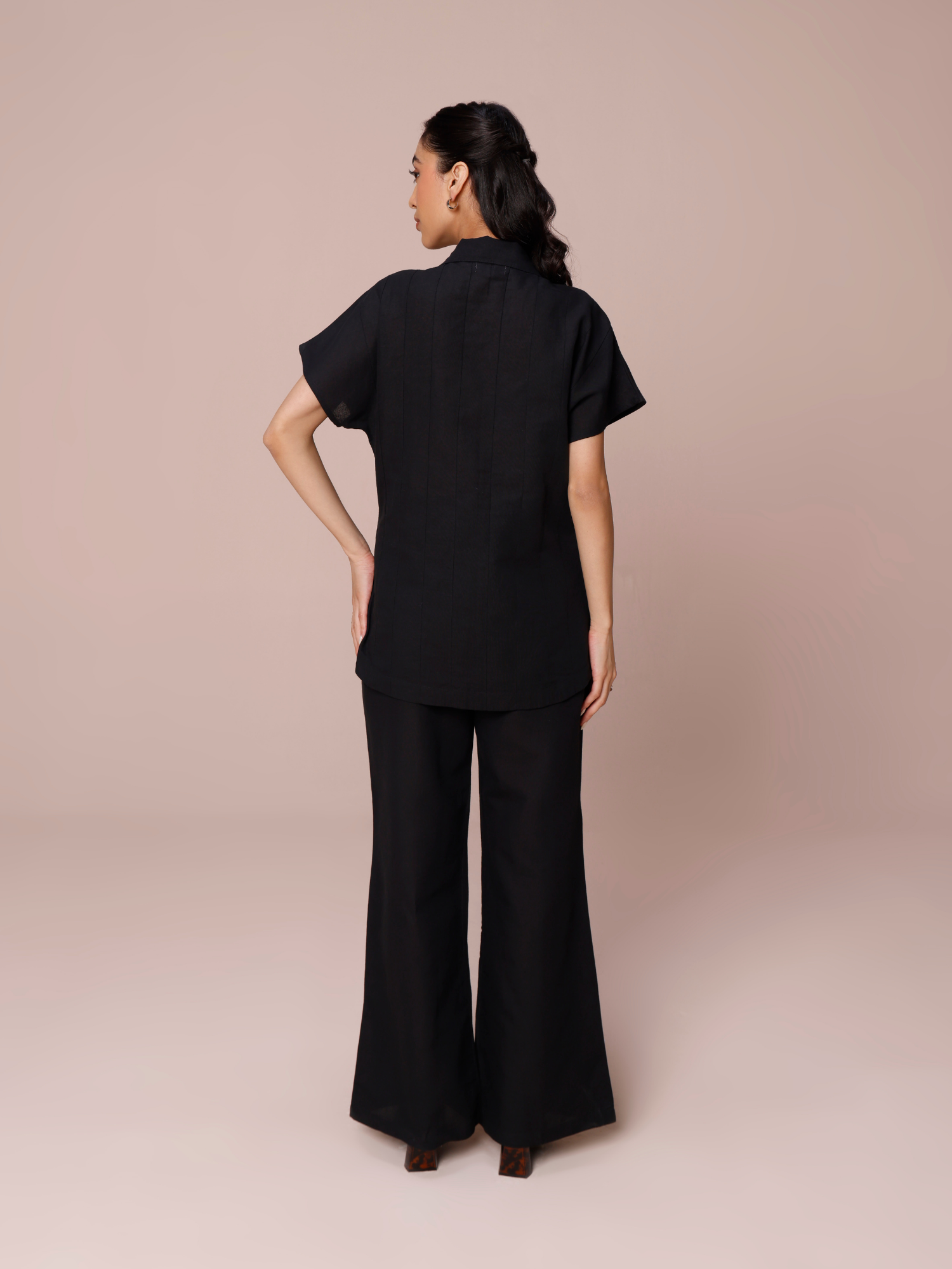 Black linen coord set for women