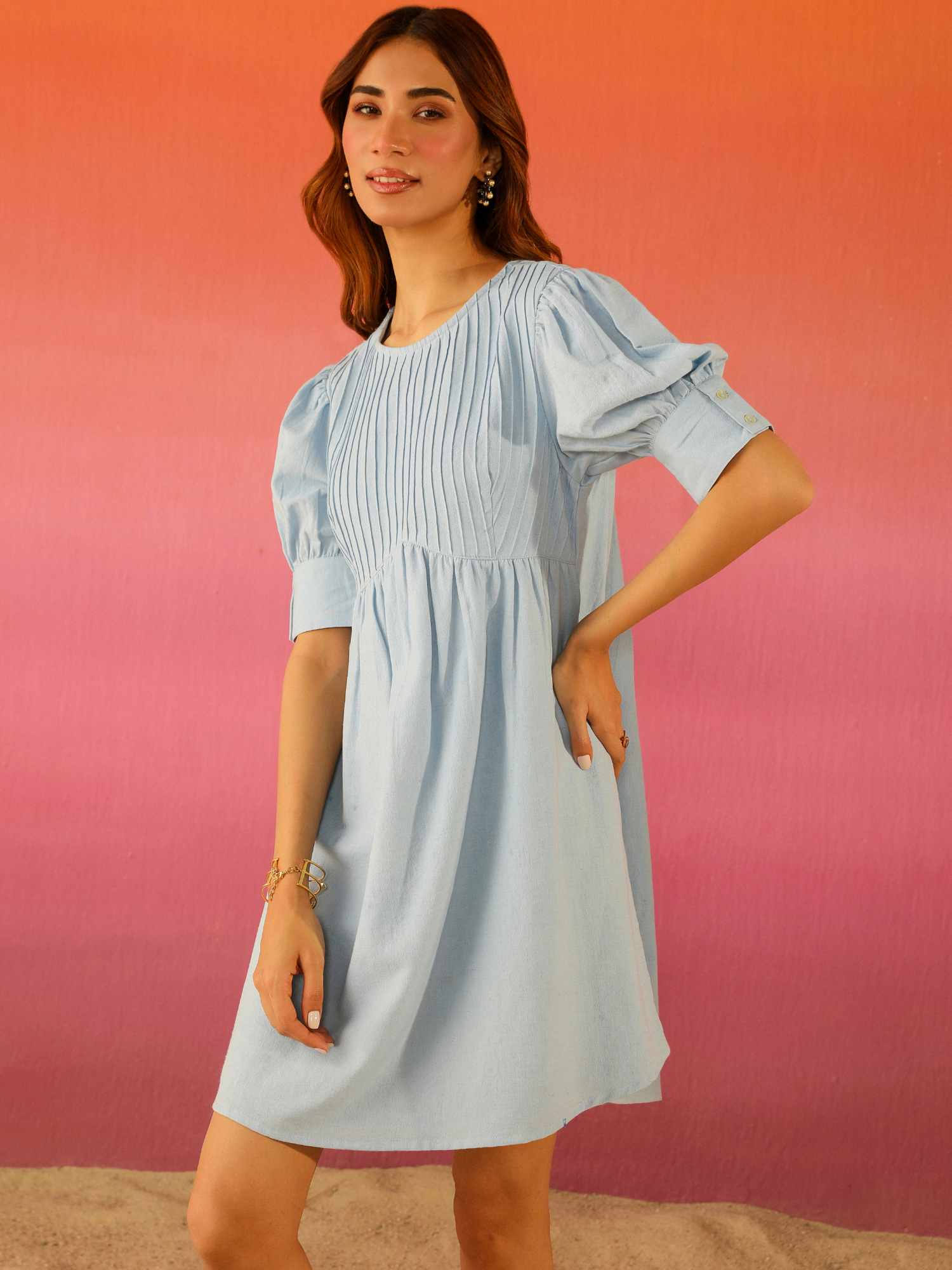 Popsicle Linen Dress in Powder Blue