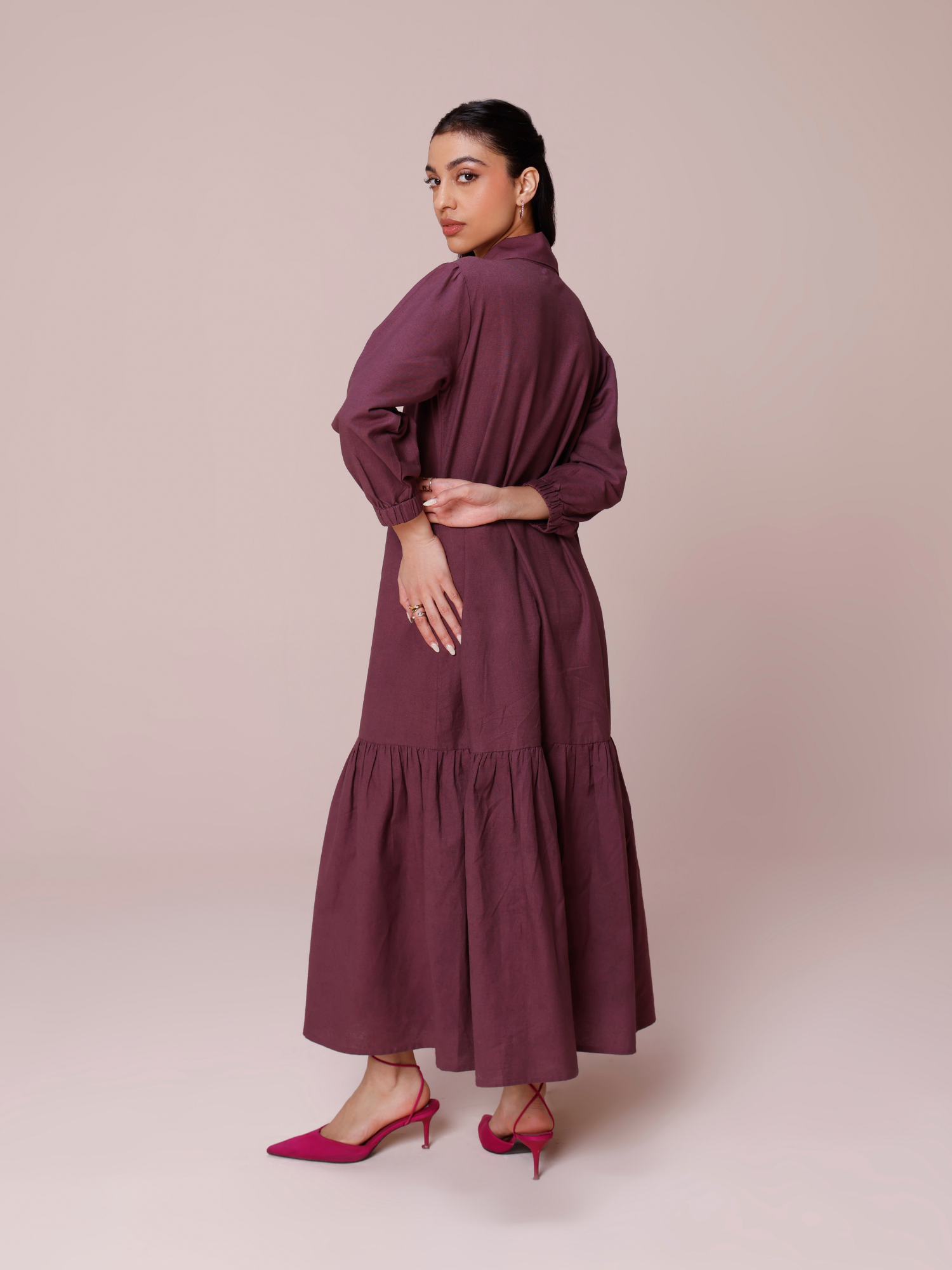 Buy women floor length dress in plum 