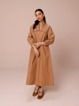 Poplin Panelled A-line Maxi Dress in Mocha