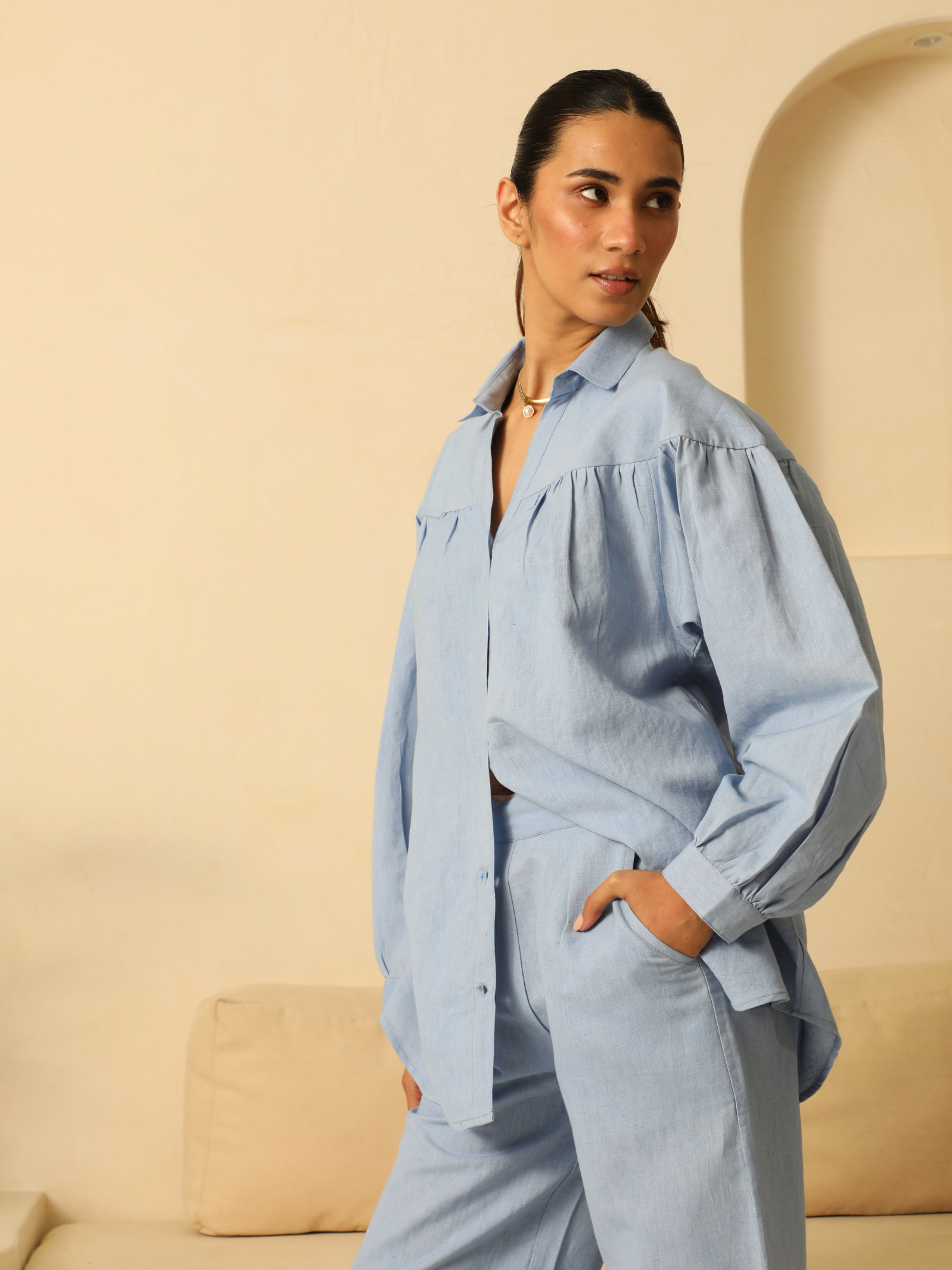 Premium Linen Co-ord Set in Powder Blue