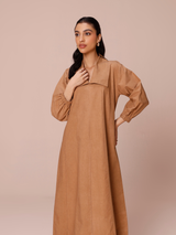 Poplin Panelled A-line Maxi Dress in Mocha