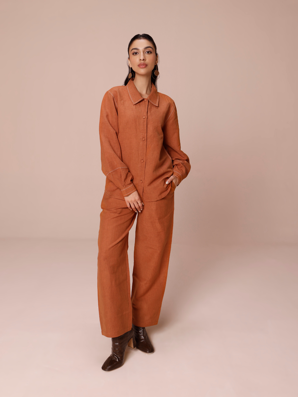 Tailored Premium Linen Co-ord Set in Maple Brown