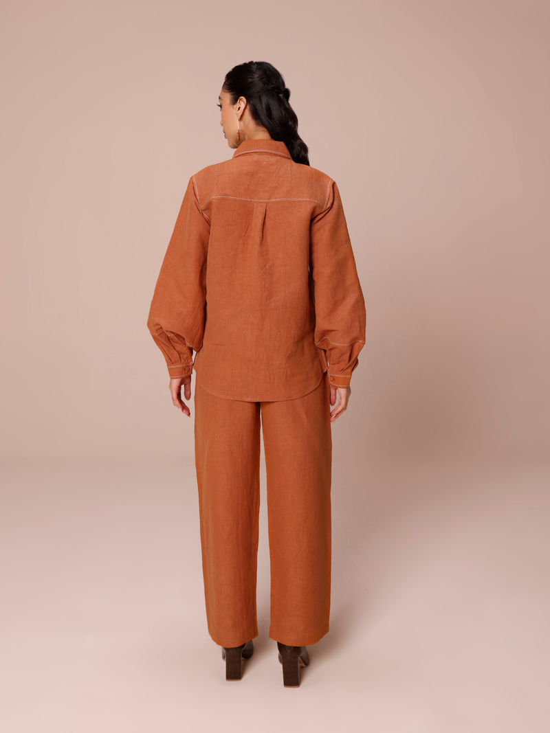 Tailored Premium Linen Co-ord Set in Maple Brown