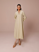 Poplin Panelled A-line Maxi Dress in Matcha