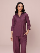 Linen Coord Set with Pants in Plum