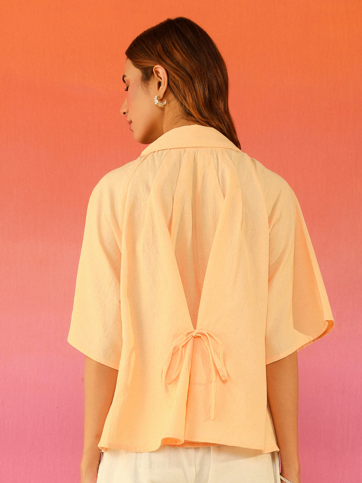 Macaron Linen Shirt in Peach