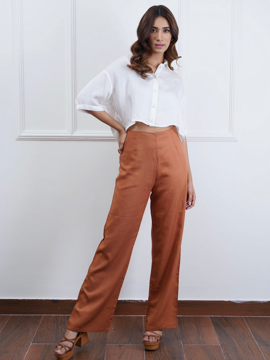 Pocket Front Satin Wide Leg Luxe Trouser  boohoo