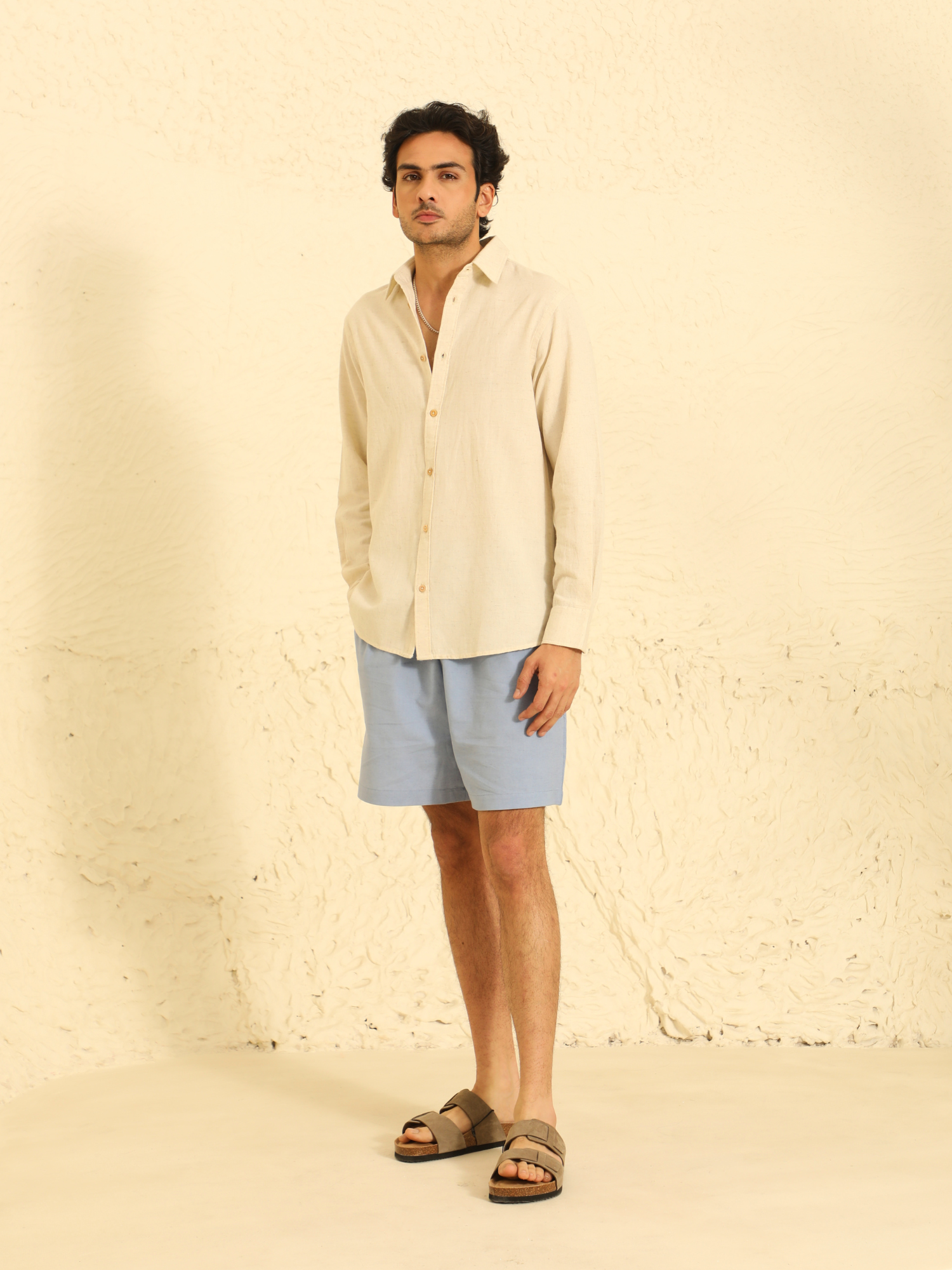 Mens Pure Cotton Linen Shorts in Powder Blue